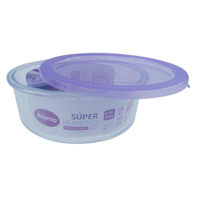 Alorno Round Borosilicate Glass Food Storage Container with Lid – 1000 ml