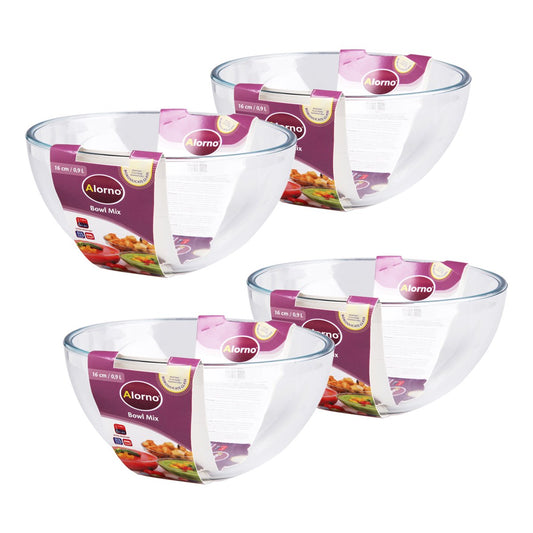Alorno borosilicate glass mixing and serving bowls set of 4, 900ml, clear round design