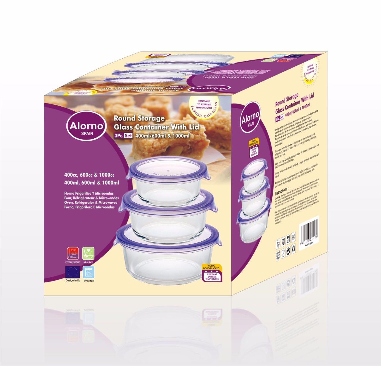 Alorno round storage glass containers with lids packaging 