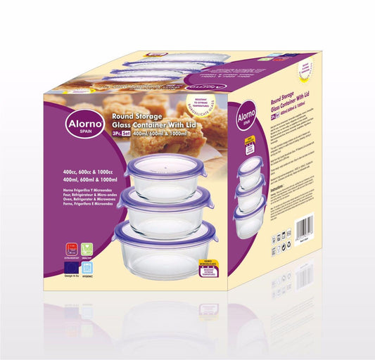Alorno round storage glass containers with lids packaging 