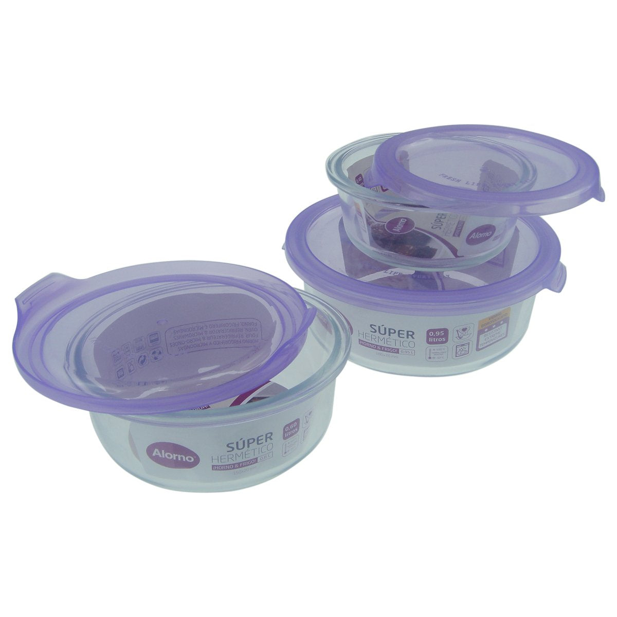 Alorno Round Storage Glass Container with Plastic Lid, 400 ml, 600ml and 1l, 3 Pcs Set