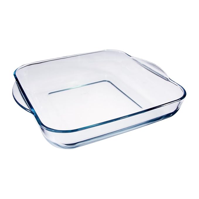 Crystal clear oven safe square glass roaster with easy grip design
