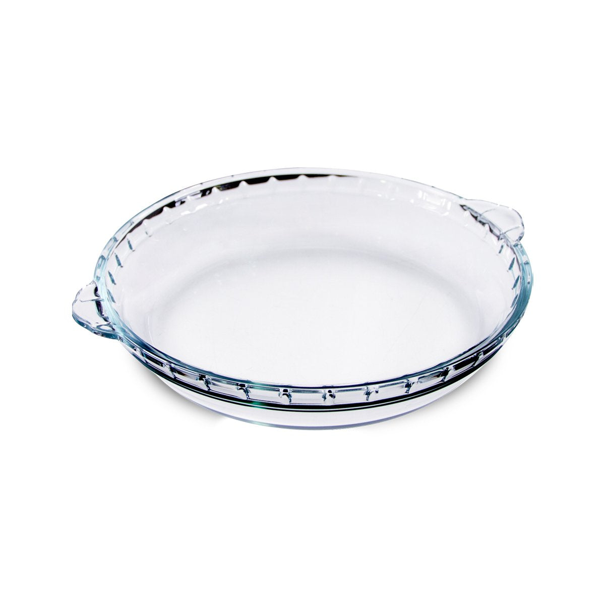 Transparent round glass pie dish with fluted edges