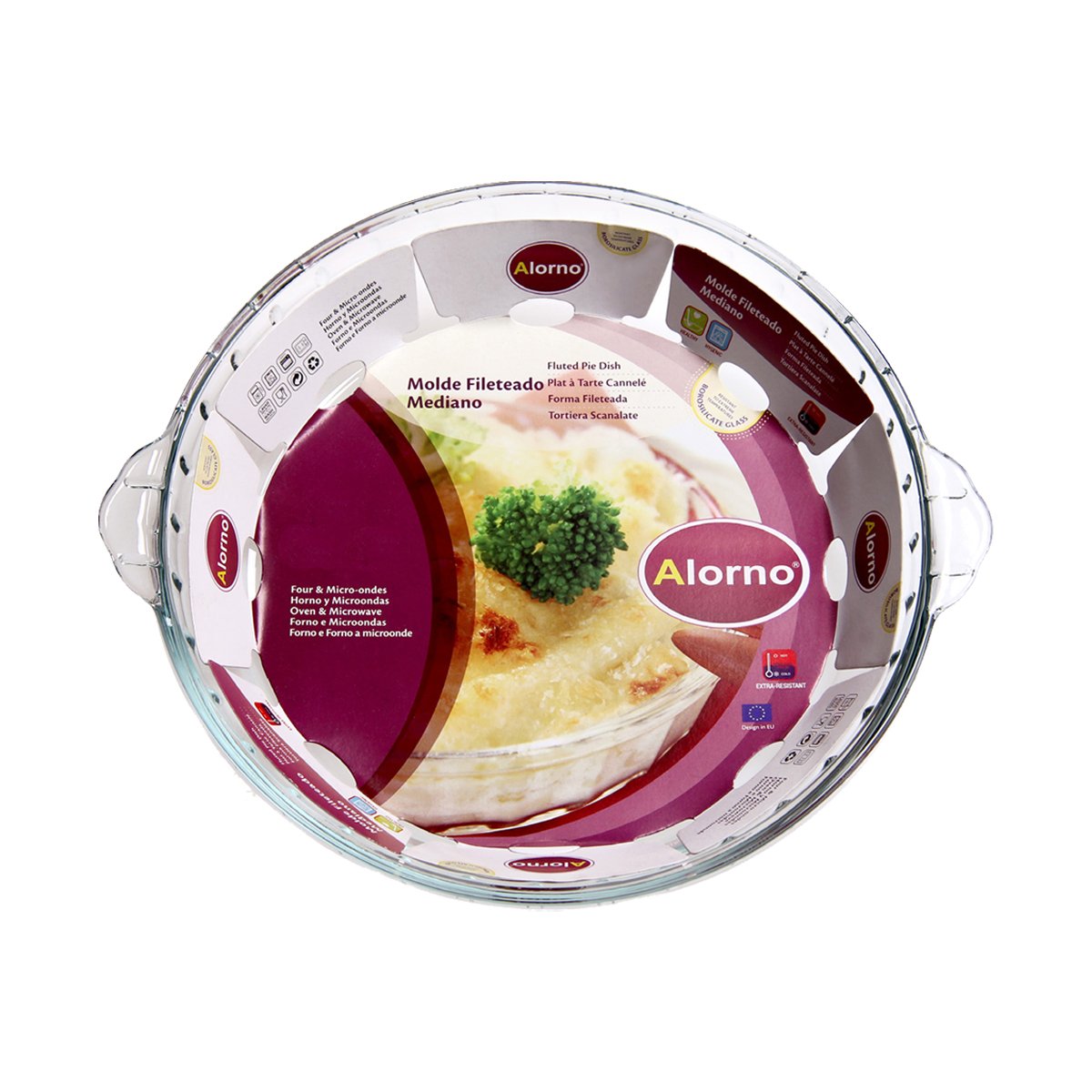 Alorno Europe borosilicate glass fluted baking dish for pies, quiches, and tarts – 1.2 litre