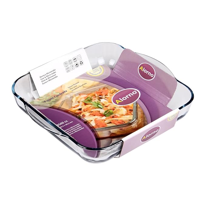 Transparent square glass baking dish with easy grip handles