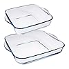 Two glass baking dishes with lids on a white background